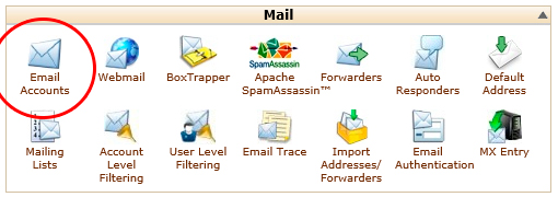 cPanel Email Accounts Area