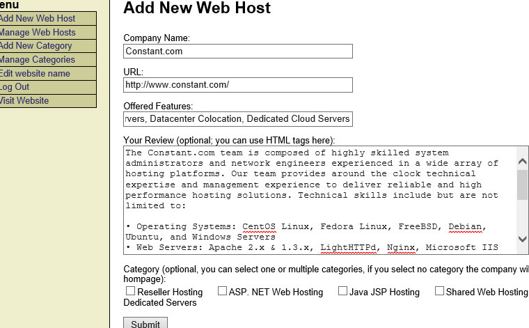 Ramui web hosting directory script Скриншот 2