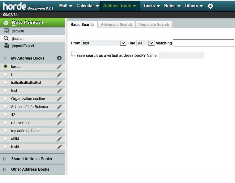 Horde Webmail Address Book
