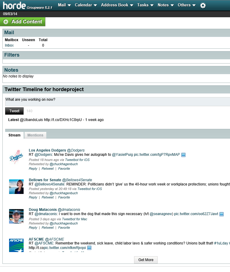 Horde Webmail Main Page