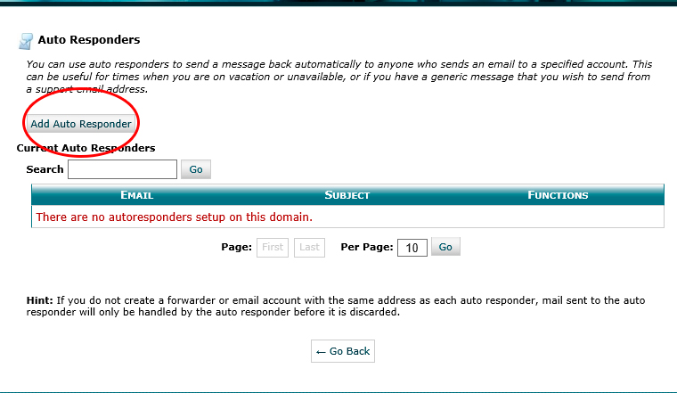 cPanel Email Add Auto Responder