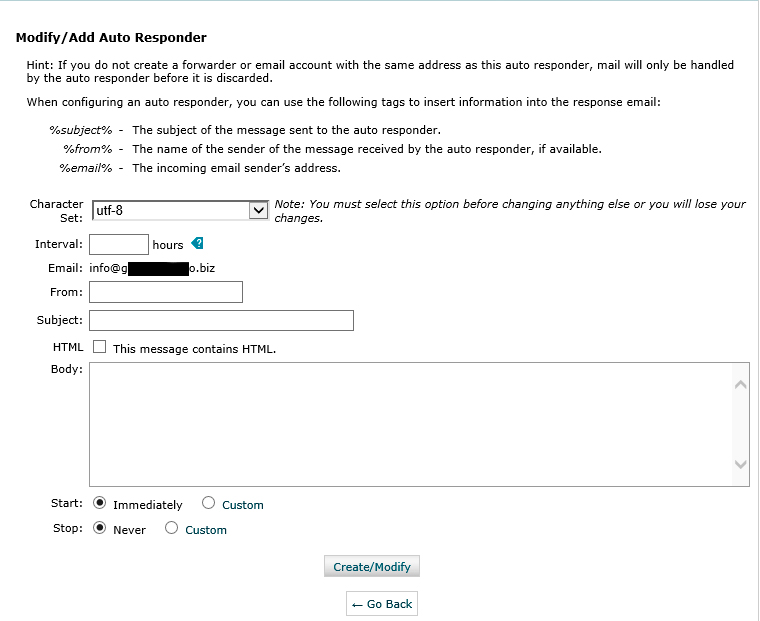 cPanel Email Auto Responder