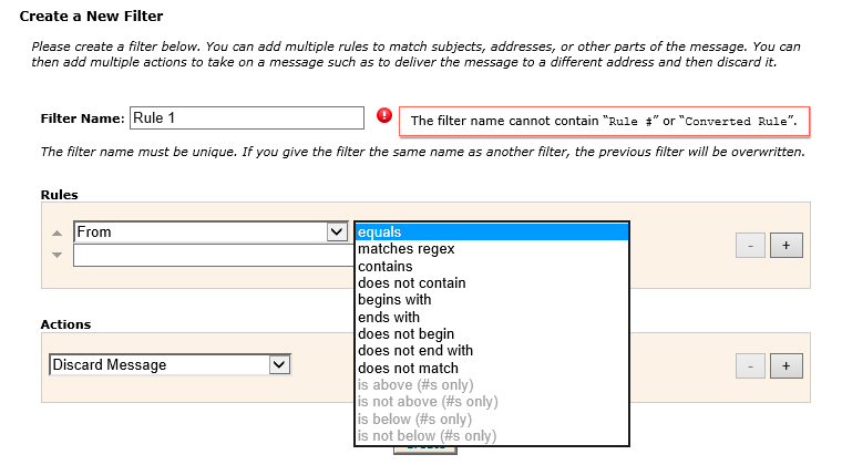 Необходимое действие email фильтра