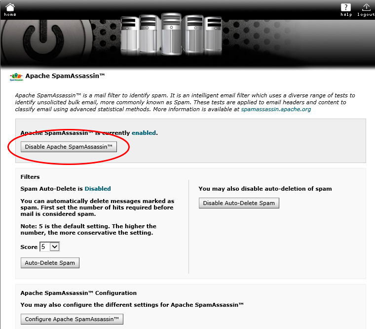 Деактивация Spam Assassin в cPanel