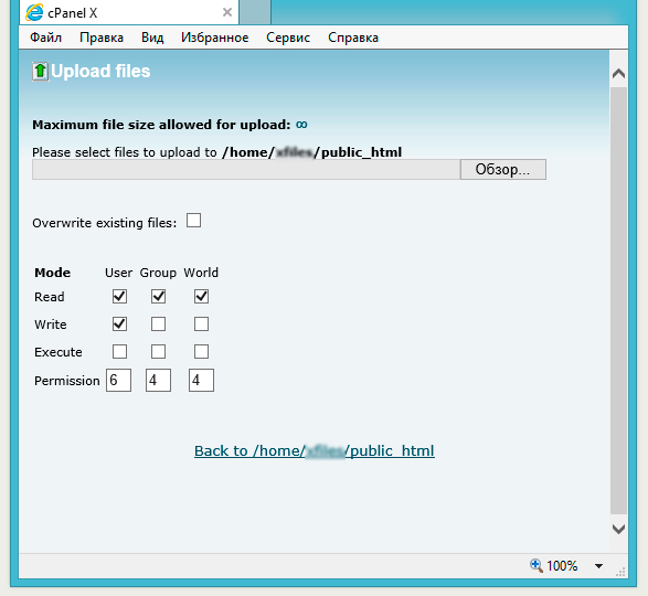 Загрузка Файлов в Файл Менеджере в cPanel