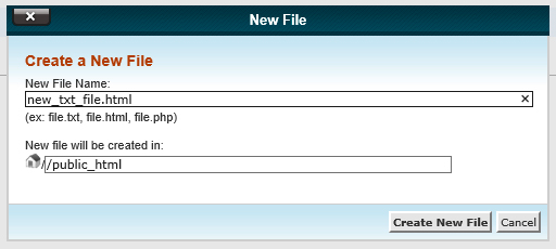 Создать новый файл в cPanel